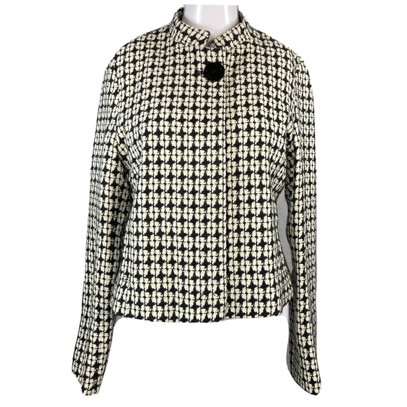 Isaac Mizrahi Jacket Womens Sz 12 Black White Tweed Wool Blazer Logo Buttons‎ - Picture 1 of 9